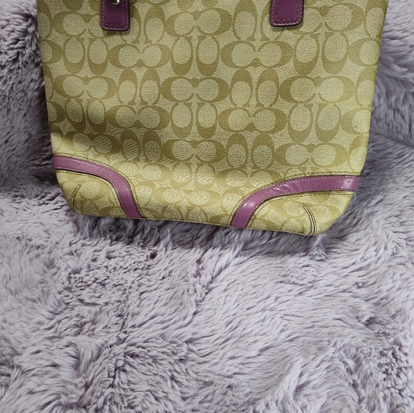 Vintage Coach Peyton Signature Heritage purple khaki tote bag purse - Picture 2 of 13